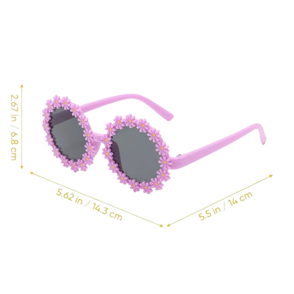 Girls Stylish Floral Design Round Shape Ploarized UV Protection Sunglasses For 3 to 8 Years (Purple)