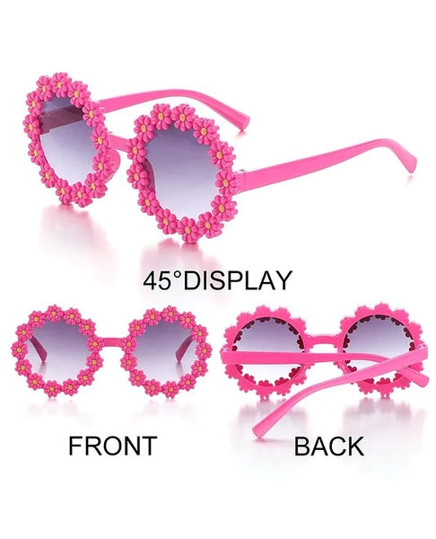 Girls Stylish Floral Design Round Shape Ploarized UV Protection Sunglasses For 3 to 8 Years (Pink)