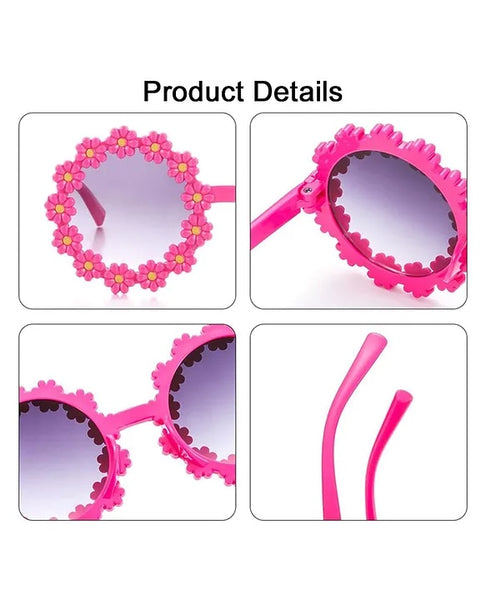 Girls Stylish Floral Design Round Shape Ploarized UV Protection Sunglasses For 3 to 8 Years (Pink)