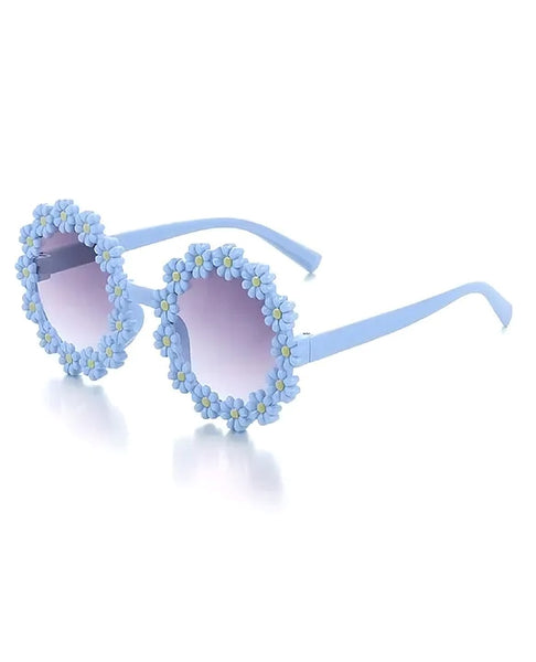 Girls Stylish Floral Design Round Shape Ploarized UV Protection Sunglasses For 3 to 8 Years (Blue)