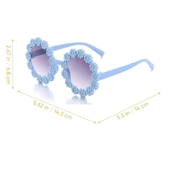 Girls Stylish Floral Design Round Shape Ploarized UV Protection Sunglasses For 3 to 8 Years (Blue)
