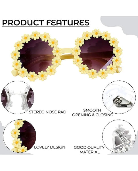 Girls Stylish Floral Design Round Shape Ploarized UV Protection Sunglasses For 3 to 8 Years (Yellow)