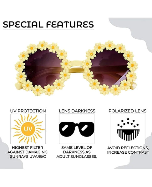 Girls Stylish Floral Design Round Shape Ploarized UV Protection Sunglasses For 3 to 8 Years (Yellow)