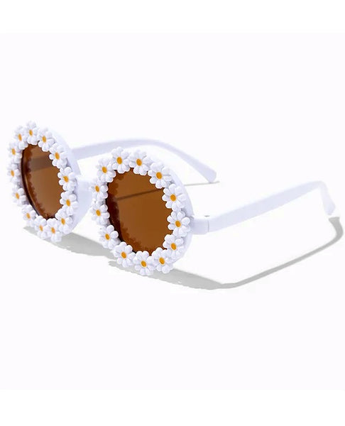 Girls Stylish Floral Design Round Shape Ploarized UV Protection Sunglasses For 3 to 8 Years (White)
