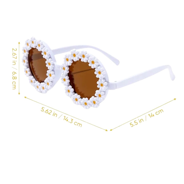 Girls Stylish Floral Design Round Shape Ploarized UV Protection Sunglasses For 3 to 8 Years (White)