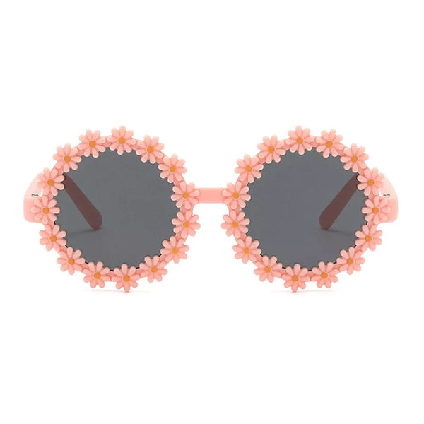 Girls Stylish Floral Design Round Shape Ploarized UV Protection Sunglasses For 3 to 8 Years (Orange)