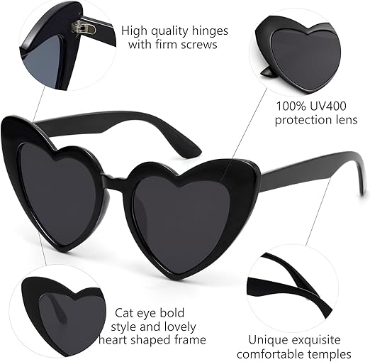 Girls Stylish Heart Shape Ploarized UV Protection Sunglasses For 3 to 6 Years (Black)