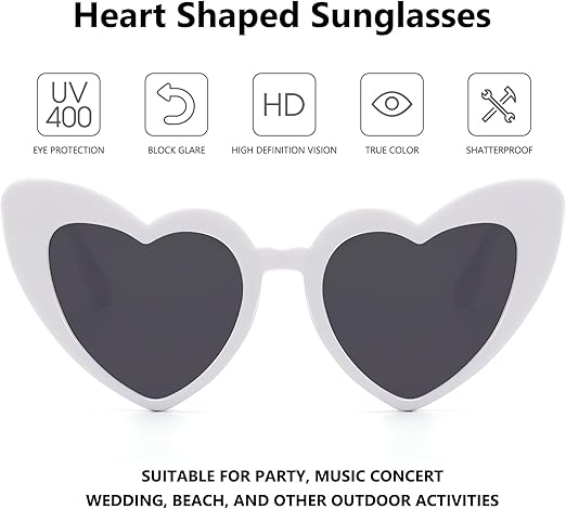 Girls Stylish Heart Shape Ploarized UV Protection Sunglasses For 3 to 6 Years (White)
