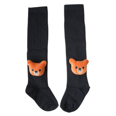 Baby Unisex Cotton Calf Length Black Kids Long Bear Face Socks-SK1063andF02