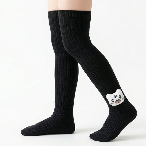 Unisex Cotton Black Calf Length Kids Long Cat Face Socks-SK1221andF05