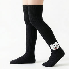 Unisex Cotton Black Calf Length Kids Long Cat Face Socks-SK1063andF05