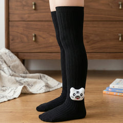 Unisex Cotton Black Calf Length Kids Long Cat Face Socks-SK1063andF05