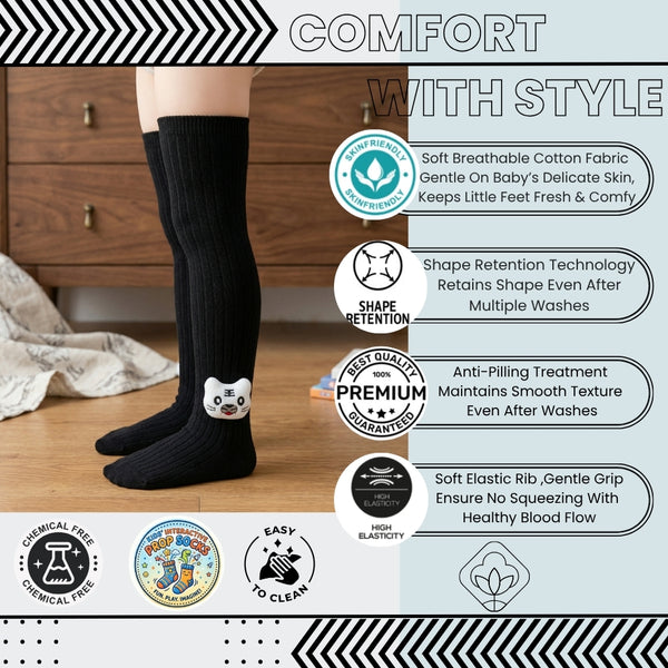 Unisex Cotton Black Calf Length Kids Long Cat Face Socks-SK1063andF05