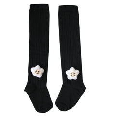 Baby Unisex Cotton Calf Length Black Kids Long Smiley Star Face Socks-SK1063andF08