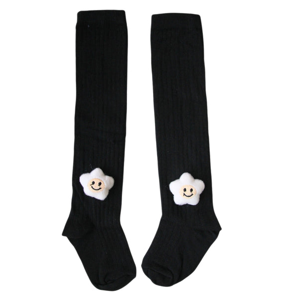 Baby Unisex Cotton Calf Length Black Kids Long Smiley Star Face Socks-SK1063andF08