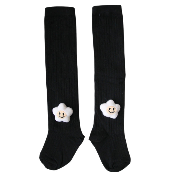 Baby Unisex Cotton Calf Length Black Kids Long Smiley Star Face Socks-SK1063andF08