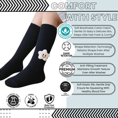 Baby Unisex Cotton Calf Length Black Kids Long Smiley Star Face Socks-SK1063andF08
