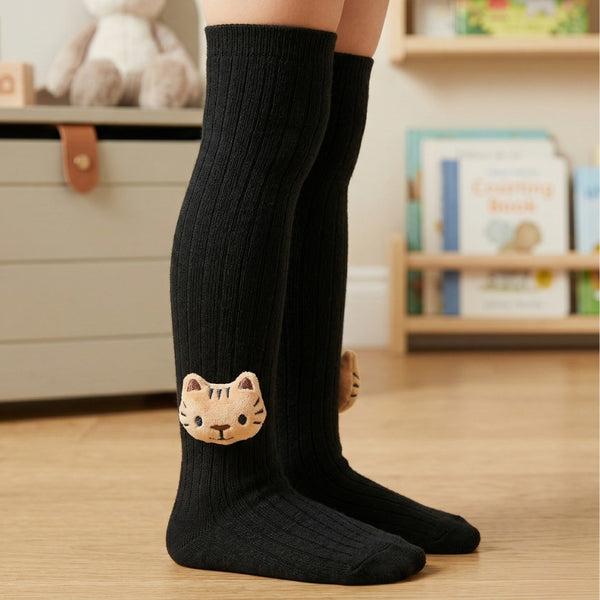 Unisex Cotton Black Calf Length Kids Long Tiger Face Socks-SK1063andF19