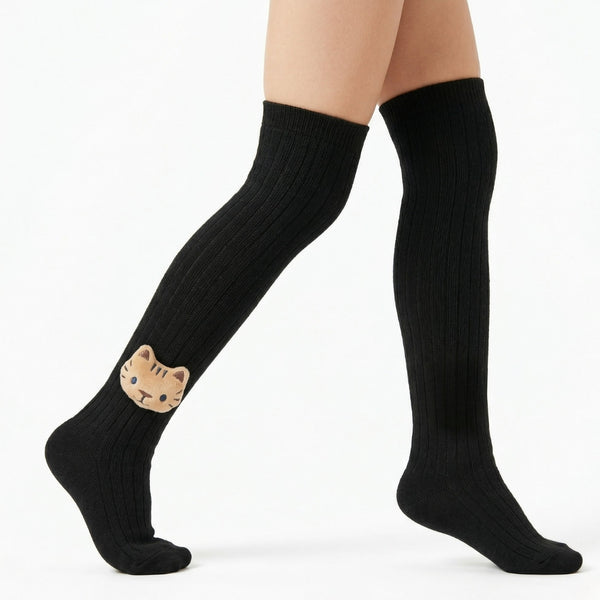 Unisex Cotton Black Calf Length Kids Long Tiger Face Socks-SK1221andF19