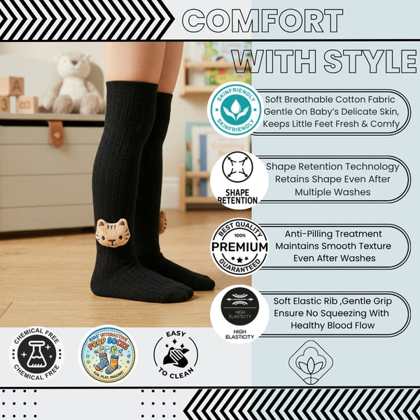 Unisex Cotton Black Calf Length Kids Long Tiger Face Socks-SK1063andF19