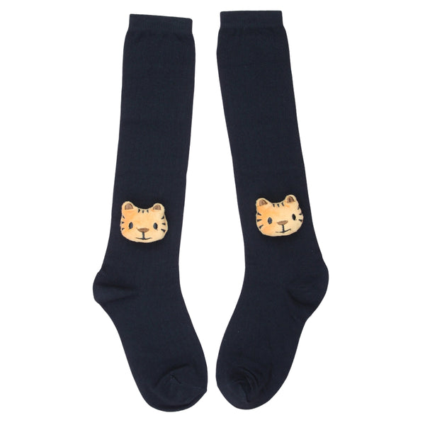 Unisex Cotton Black Calf Length Kids Long Tiger Face Socks-SK1063andF19