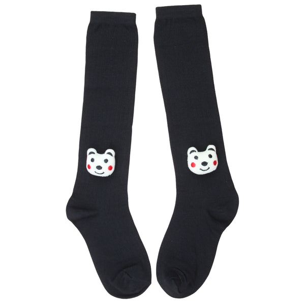 Unisex Cotton Black Calf Length Kids Long Bear Face Socks-SK1221andF21