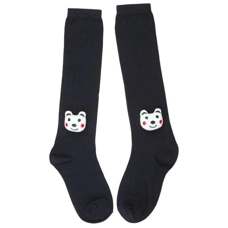 Unisex Cotton Black Calf Length Kids Long Bear Face Socks-SK1063andF21