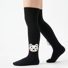 Unisex Cotton Black Calf Length Kids Long Bear Face Socks-SK1063andF21