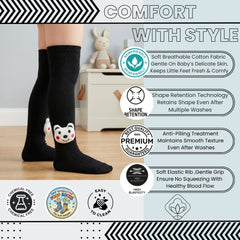 Unisex Cotton Black Calf Length Kids Long Bear Face Socks-SK966andF21