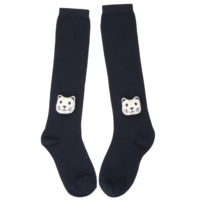 Unisex Cotton Black Calf Length Kids Long Cat Face Socks-SK1221andF37