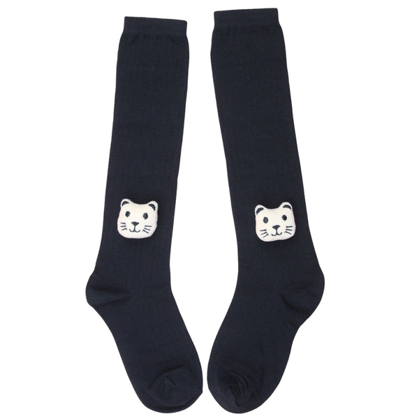 Unisex Cotton Black Calf Length Kids Long Cat Face Socks-SK966andF37