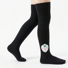 Unisex Cotton Black Calf Length Kids Long Strawberry Face Socks-SK1063andF44