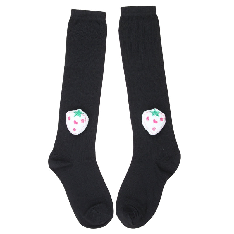 Unisex Cotton Black Calf Length Kids Long Strawberry Face Socks-SK1221andF44