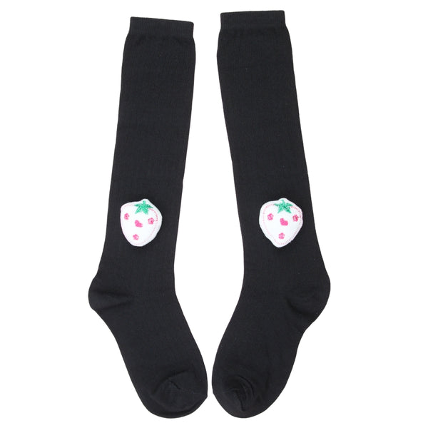 Unisex Cotton Black Calf Length Kids Long Strawberry Face Socks-SK1063andF44
