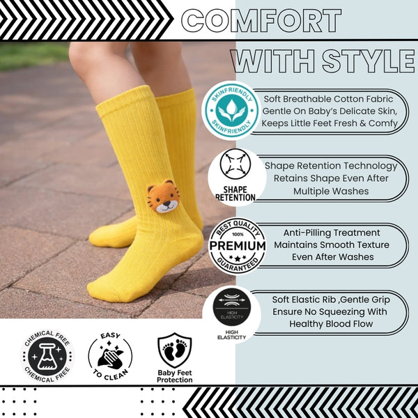 Baby Unisex Cotton Calf Length Yellow Kids Long Tiger Face Socks-SK1065andF01