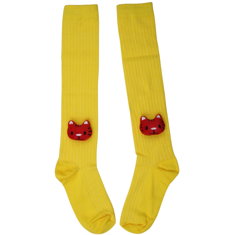 Unisex Cotton Yellow Calf Length Kids Long Tiger Face Socks-SK1222andF04
