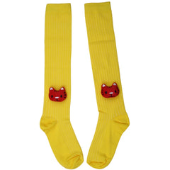 Unisex Cotton Yellow Calf Length Kids Long Tiger Face Socks-SK967andF04