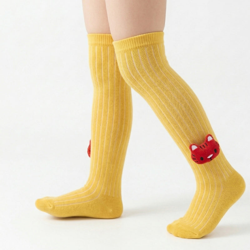 Unisex Cotton Yellow Calf Length Kids Long Tiger Face Socks-SK1065andF04