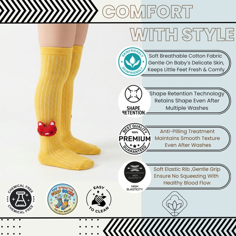 Unisex Cotton Yellow Calf Length Kids Long Tiger Face Socks-SK1065andF04