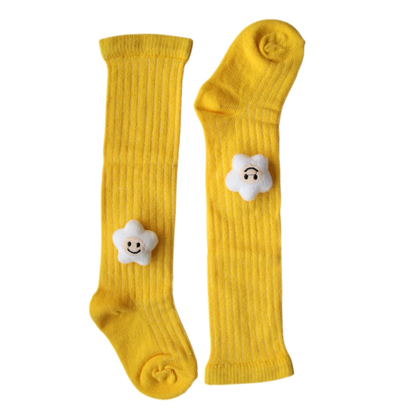 Baby Unisex Cotton Calf Length Yellow Kids Long Smiley Star Face Socks-SK1065andF08