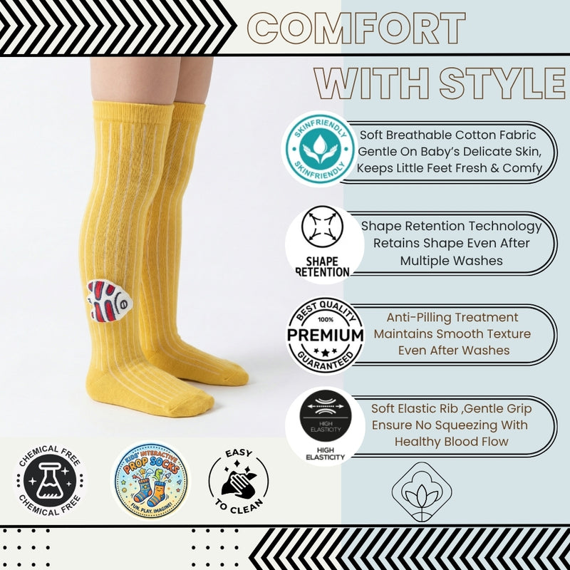 Unisex Cotton Yellow Calf Length Kids Long Fish Face Socks-SK1222andF11