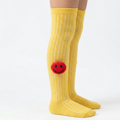 Unisex Cotton Yellow Calf Length Kids Long Smiley Face Socks-SK1222andF16