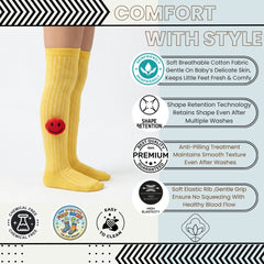 Unisex Cotton Yellow Calf Length Kids Long Smiley Face Socks-SK967andF16
