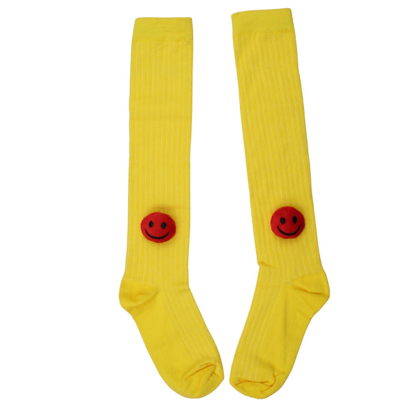 Unisex Cotton Yellow Calf Length Kids Long Smiley Face Socks-SK967andF16