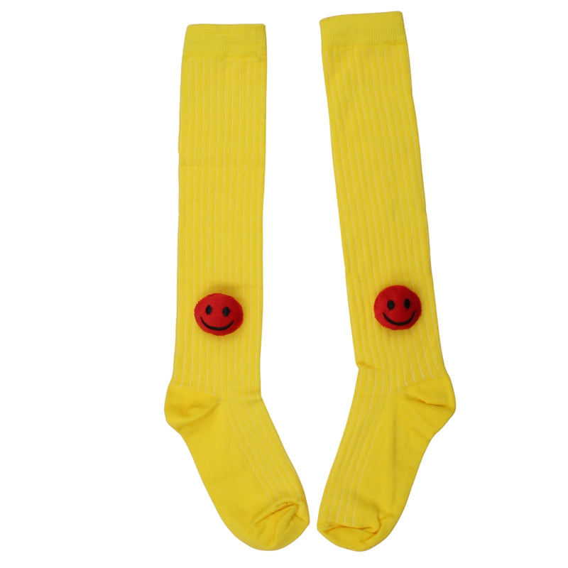 Unisex Cotton Yellow Calf Length Kids Long Smiley Face Socks-SK1065andF16