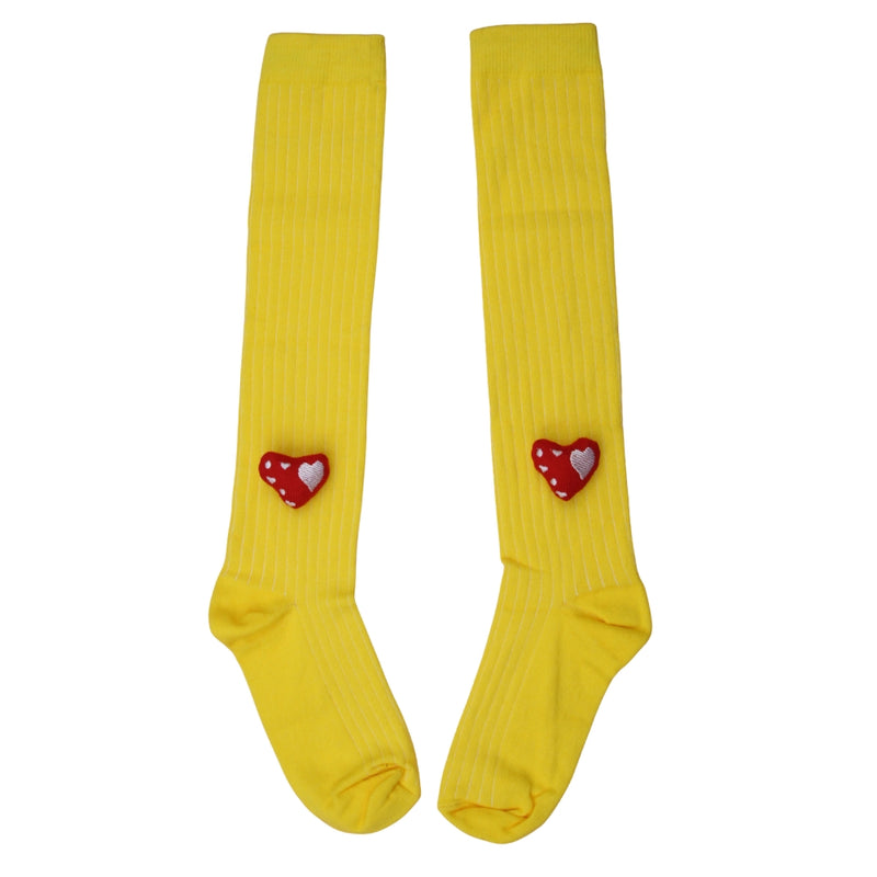 Unisex Cotton Yellow Calf Length Kids Long Heart Face Socks-SK967andF17