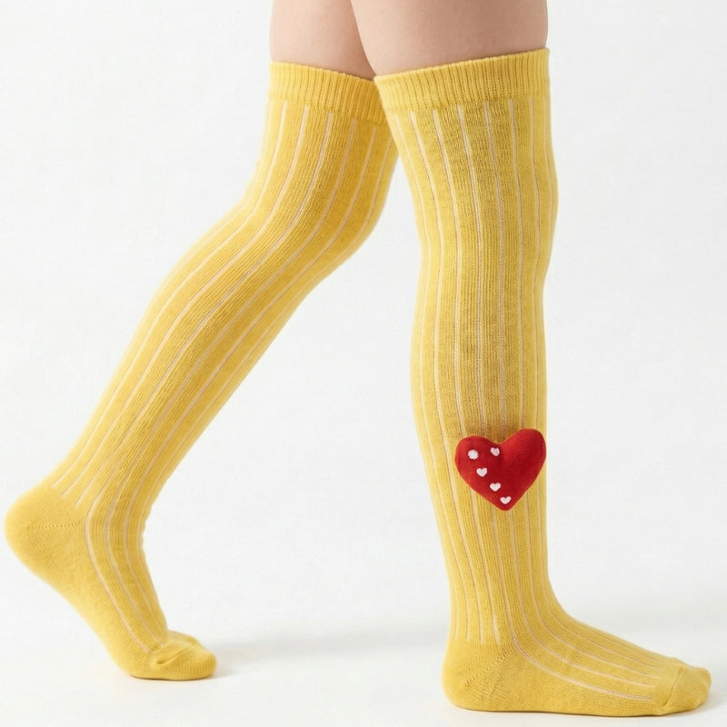 Unisex Cotton Yellow Calf Length Kids Long Heart Face Socks-SK967andF17
