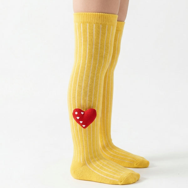 Unisex Cotton Yellow Calf Length Kids Long Heart Face Socks-SK1222andF17
