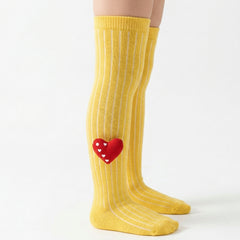 Unisex Cotton Yellow Calf Length Kids Long Heart Face Socks-SK1065andF17