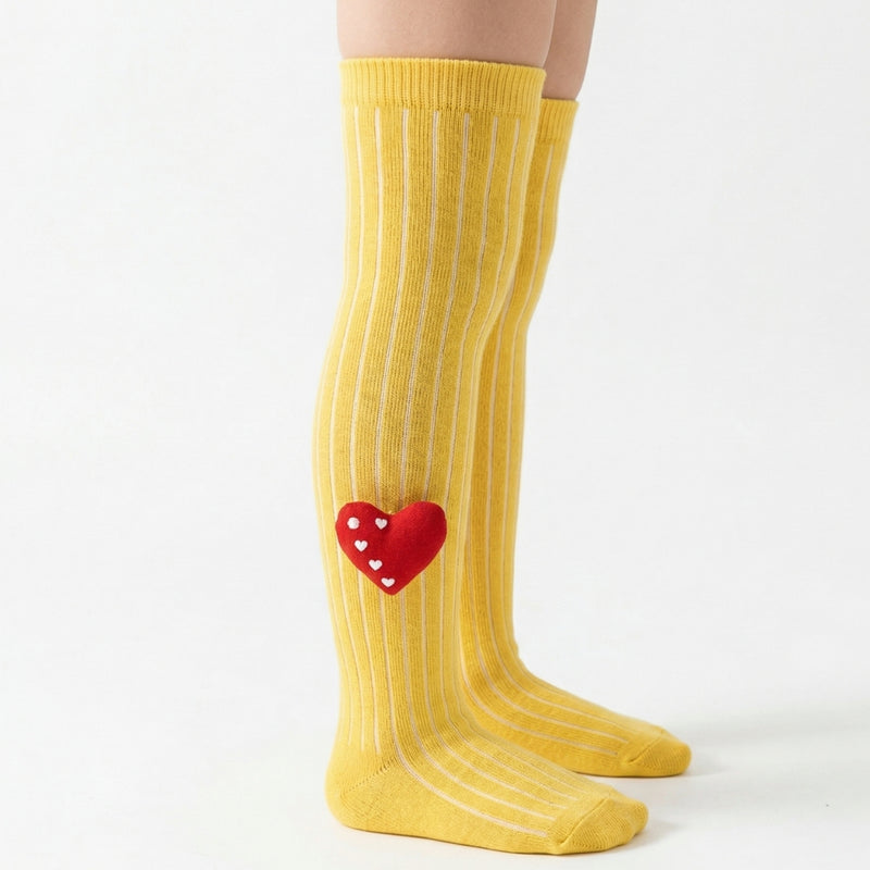 Unisex Cotton Yellow Calf Length Kids Long Heart Face Socks-SK1065andF17